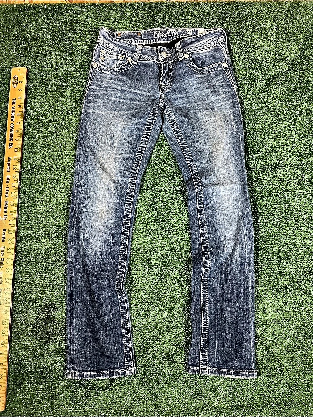 Miss Me Straight Embellished Leg Jeans Blue Waist 27
